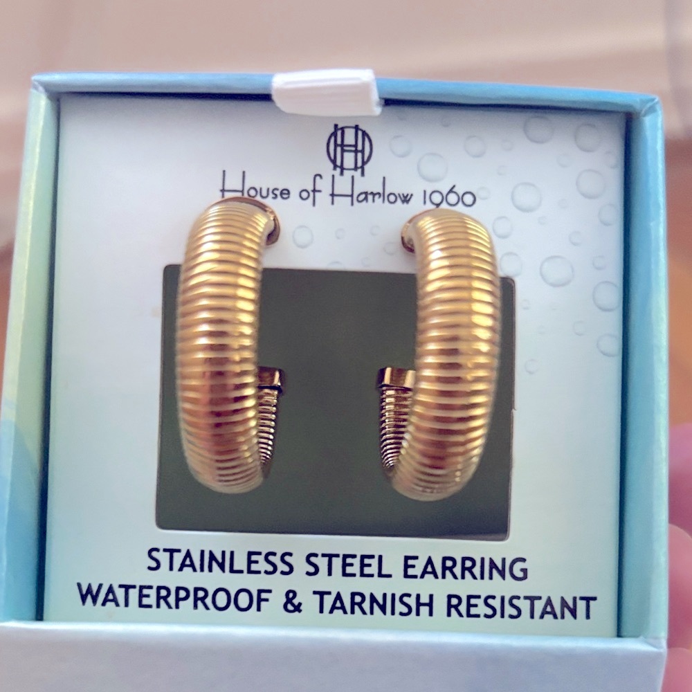 House of Harlow 1960 Gold Stainless Steel Earrings IN Gold Tone. New